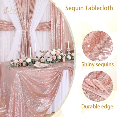 Image of Sequin Tablecloth Rectangle Party Desk Decor 60x102 Inch Blush Pink Fabric | Table Cloth Glitter Fabric Overlay for Indoor Outdoor Dining Baby Shower Wedding Parties Home Banquet