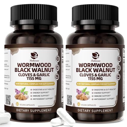 Image of Lukaree 16-in-1 Wormwood Black Walnut Clove Cleanse for Humans - Natural Gut Detox & Digestive Health with Pumpkin Seeds Garlic Oregano Turmeric, Liposomal Tech 98% Absorption, Vegan Capsules 1155mg