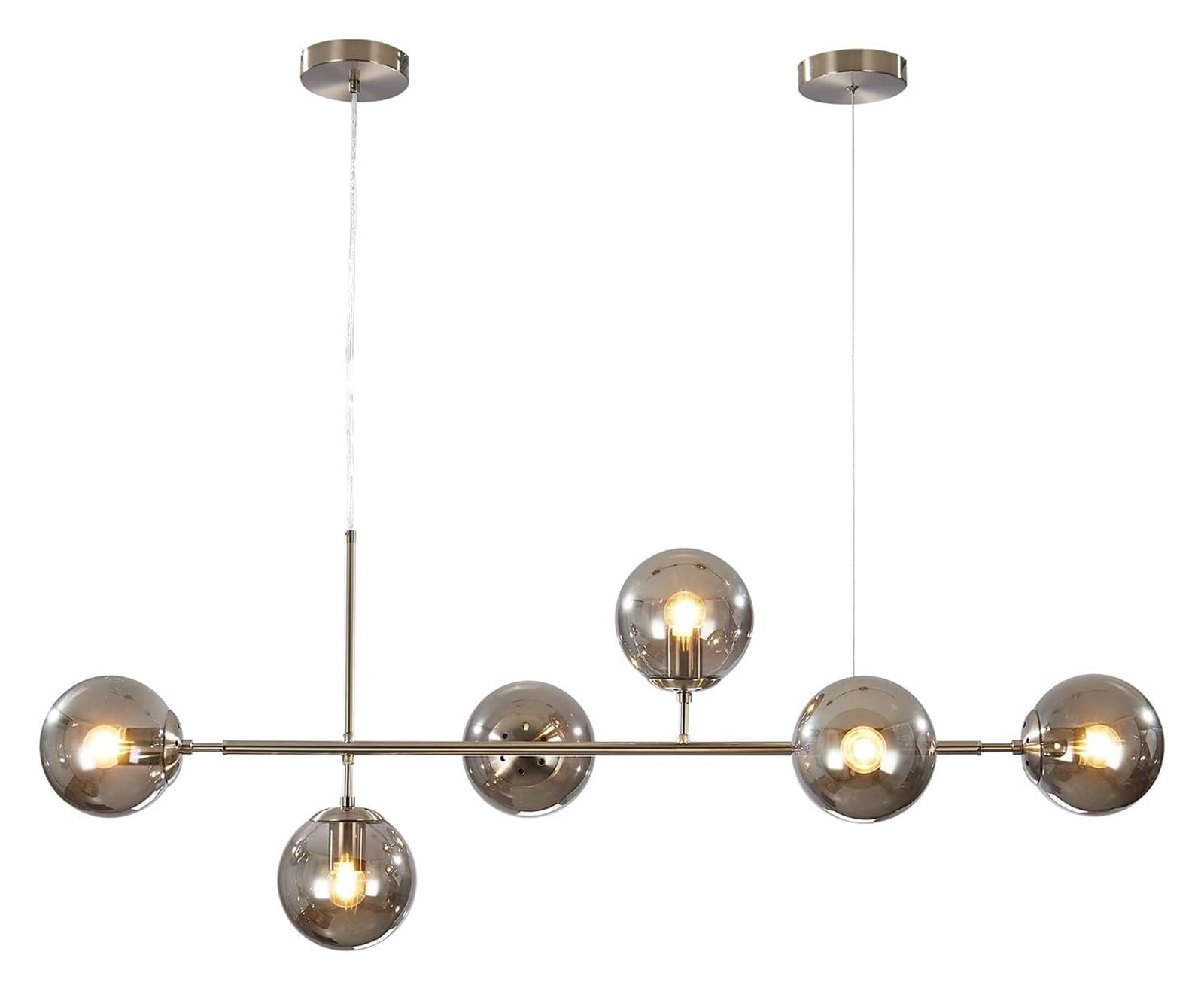 Abinlina Mid-Century 6-Light Chandelier Pendant Lighting with Adjustable Glass Globes for Kitchen Island and Dining Room - Silver & Amber(Silver+Smoke Grey)