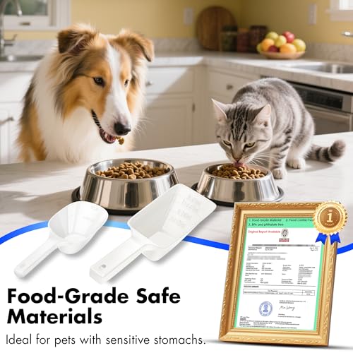 Image of Food Scoop 2 PACK,2 Cup Capacity Dog Food Scoop With Measuring Lines For Dog, Puppy and Cat Coffee Bean Scoop, Flour Scoop (Small & Large White)