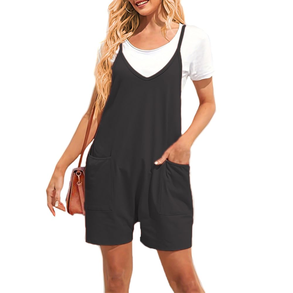 BKEPDY Mono Mujer Verano Corto Sin Mangas Cuello en V Casual Camiseta Monos de Vestir con Bolsillos Color Sólido Pantalones Ropa de Playa Playsuit Jumpsuit de Una Pieza