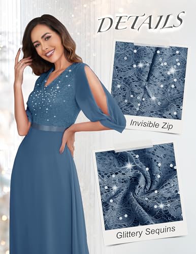 Image of Wedtrend Women's Sequin Dresses Sparkly Glitter Dress Split Sleeves Formal Dresses Maxi Evening Dress