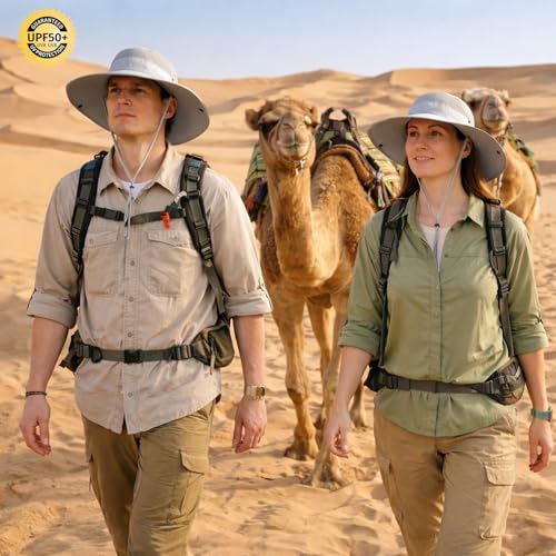 Image of Wide Brim Sun Hat for Men Women UV Protection Ventilated Summer Hats for Fishing Hiking Garden Beach