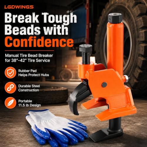 Image of Manual Tire Bead Breaker Tool, Professional Heavy Duty Hand Held Tire Changer with Rubber Pad Protector for ATV, Tractor, Lawn Mower, Truck & Car Tires (Orange)