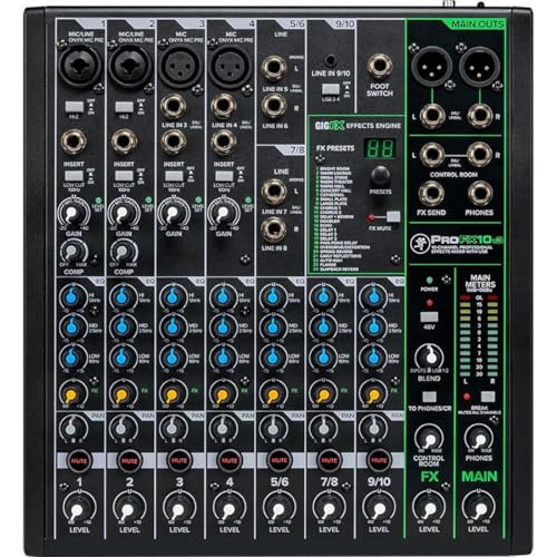 Image of Mackie ProFX10v3 10-Channel Professional Analog Mixer with USB, Onyx Mic Preamps and GigFX Effects Engine