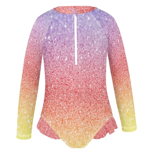 CHIFIGNO Girls Swimsuits One Piece Quick Dry Rash Guard Zipper Swimwear, Purple Red Yellow Gradient 3T2