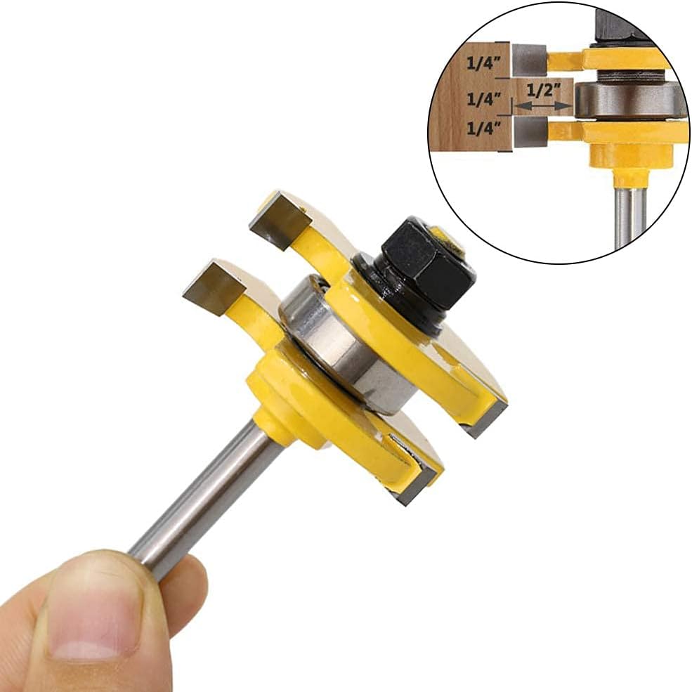 2 Pcs Tongue and Groove Set , Aulufft 1/4" Shank Matched Tongue Groove Router Bit Set 3 Teeth T-Shape Wood Milling Cutter and Flush Trim Router Bit for Cabinet Drawer Lock