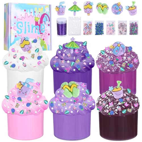 Yuxava Slime Kit 70ML, 6 Piezas Kits de Fluffy Butter Slime, Paquetes de Baba Púrpura degradada, Slime para niños con complementos de Slime, 420ml Slimes Party Favors para niñas y niños
