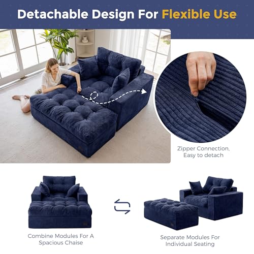 Image of MAXYOYO Modular Sectional Chaise Lounge Sofa, Upholstered Lounge Chair with Ottoman, Comfy Couch with Layered Cushion, Tufted Upholstered Sleeper Chair for Living Room, No Assembly, Navy