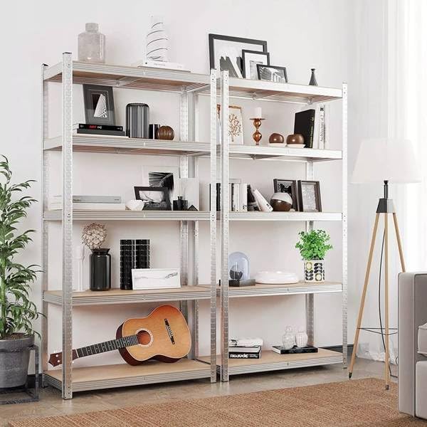 Metaliczny regał magazynowy 3 w 1, regał do piwnicy, spiżarni, garażu i komory gospodarczej, regał do dużych obciążeń - wymiary 180 x 90 x 40, z 5 półkami MDF - czarna stal
