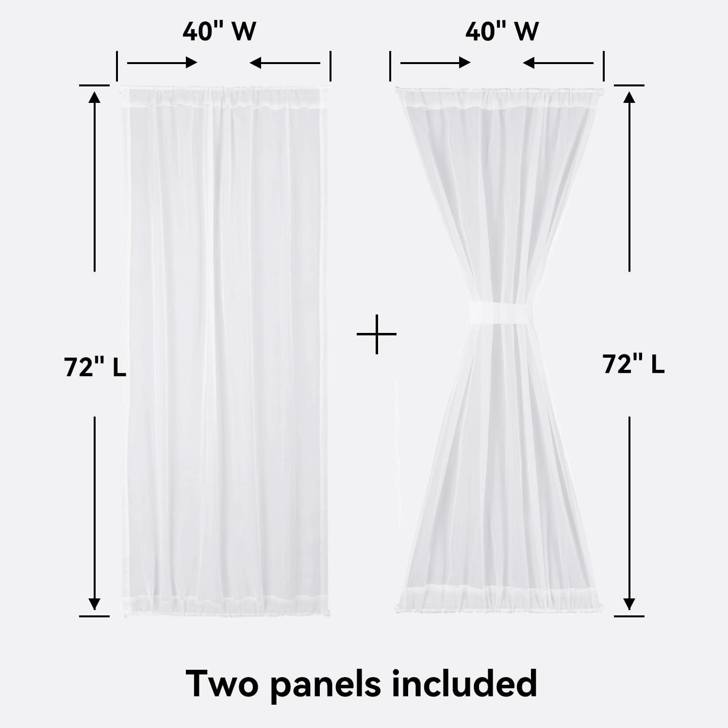 White Sheer Polyester Rod Pocket French Door Curtains