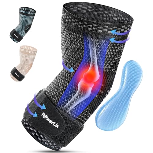 Image of POWERLIX 2Pack Elbow Compression Brace with Silicone Pads&Adjustable Straps