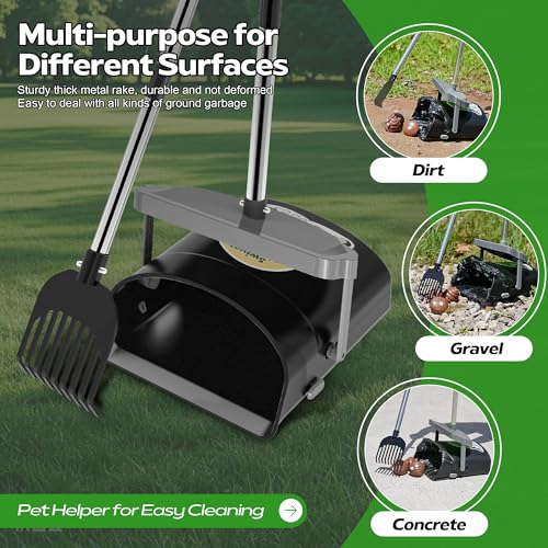 Image of UPSKY 33.4 inch Dog Pooper Scooper Swivel Bin & Rake Kit with 100 Waste Bags