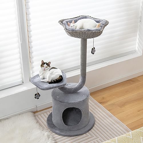 Torre para gatos de interior de 42 pulgadas con estructura metálica miniatura 3
