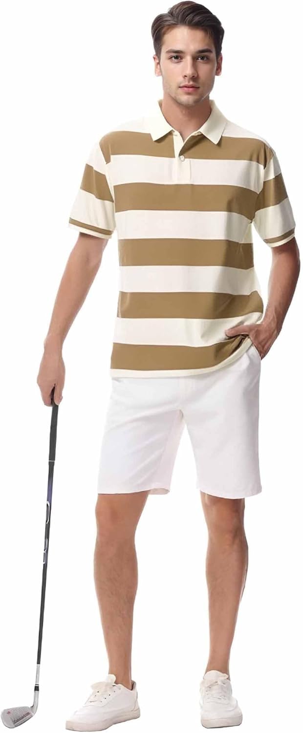 Polo Shirts for Men, Summer Sports Striped Short Sleeve Regular Moisture Wicking Dry Fit Golf Shirt, Sizes S-3XL - Image 3