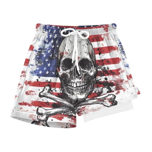 Toddler Pirate Skull American Flag Boys Swim Trunks with Compression Liner 4T 202c0955