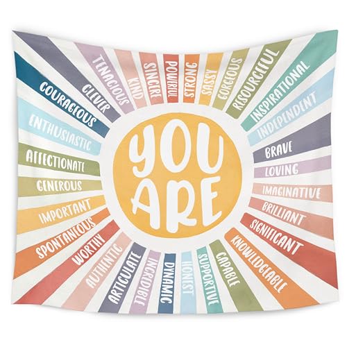 WARDOS Boho Sunshine Tapestry You Are Inspirational Tapestry Wall Hanging Colorful Boho Sun Positive Affirmation Wall Blanket Decor for Kids Room Nursery Playroom Classroom 50x60 Inch