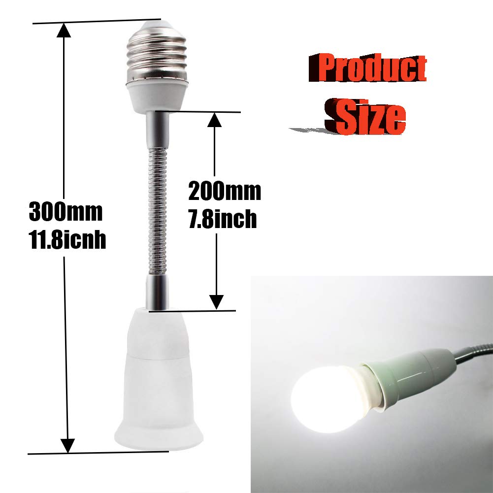 E27 Flexible Light Bulb Lamp Socket Adapter Extender/Adjustable Edison Bulb Socket Extension for Home Light Fixtures/LED Grow Light Socket Stand etc (11.8inch)