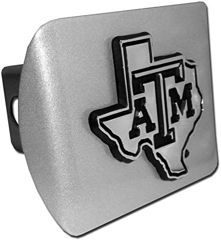 Texas A&M Aggies Brushed Silver Debossed ATM State Shape Metal NCAA Trailer Hitch Cover Fits 2 Inch Auto Car Truck Receiver