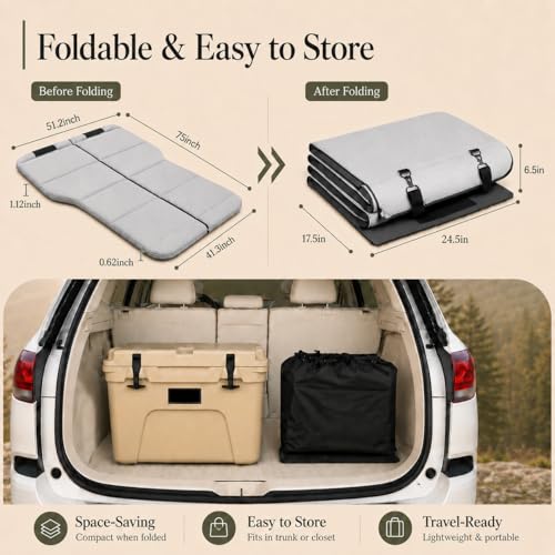 Image of Car Mattress Non-Inflatable Car Camping Mattress, Foldable Trunk Sleeping Pad with Split Design, Portable Car Bed for Road Trips, Camping, Travel, for Kia NIRO 2023-2026，for Kia