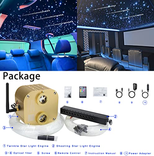 Image of AZIMOM Bluetooth Dual-Port 20W Twinkle Fiber Optic Lights Meteor Shooting Star Ceiling Lighting Kits Mixed 860pcs*13.1ft Fiber Strands RGBW Music Remote APP Control Light Source Home Car Ceiling Decor