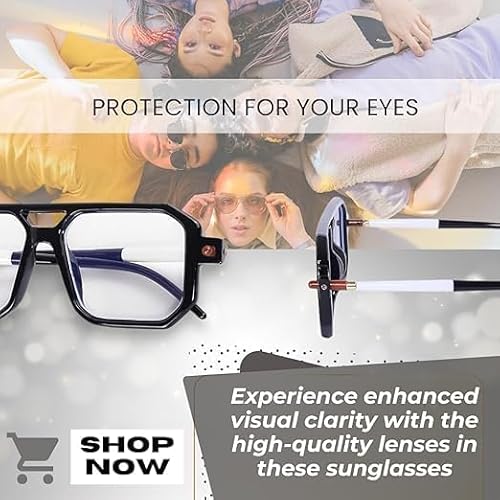 Square Prescription Eyeglasses, Black Frame with White Temple,Fashion Design (Black Frame and Clear White Arm Lens)