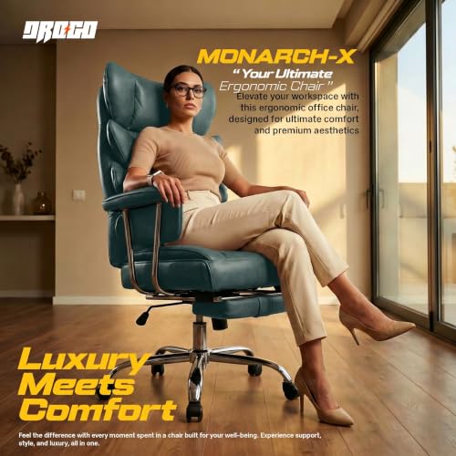 Image of DROGO Monarch-X Massage Office Chair with Vibration & Heat | Big and Tall Ergonomic Executive Computer Chair with PU Leather & 150Reclining | Gaming Chair with Spacious Cushion Seat & Footrest (Green)