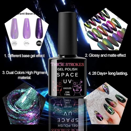 Image of THR3E STROKES 9D Glitter Cat Eye Magnetic Nail Polish Gel Art Manicure DIY at Home Soak Off UV 7.5ML (CE8, 7.5ML)