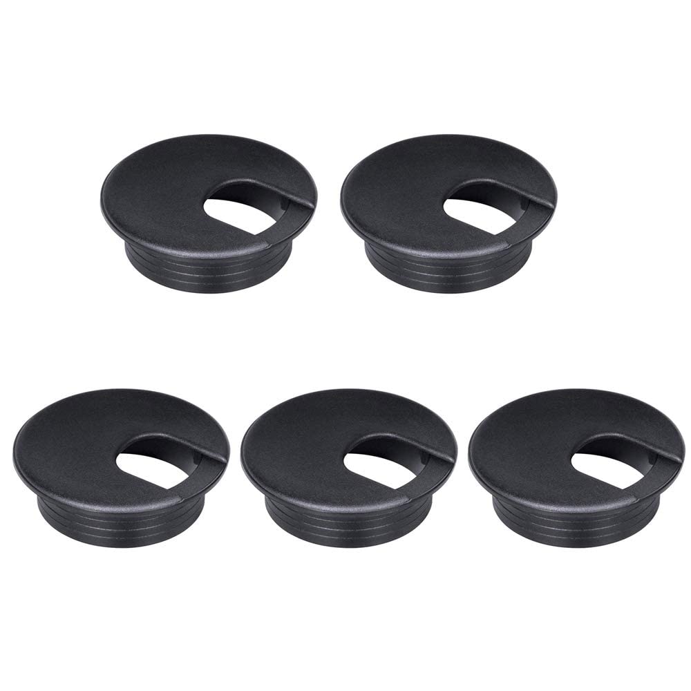 Desk Grommet 2 Inch, Plastic Wire Organizers, Computer Cable Hole Cover Plug Cap Insert (Black, 5)