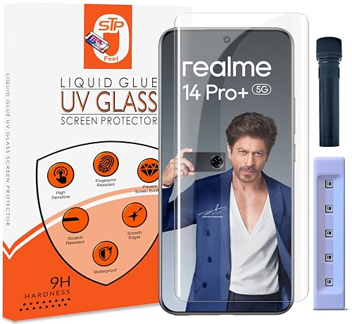 Image of UV Advanced HD+ Tempered Glass Screen Protector Guard Compatible For Realme 14 Pro Plus 5G (6.83 Inch, Pack of 1) Full Adhesive UV Curved Case Friendly HD Clarity with easy installation kit