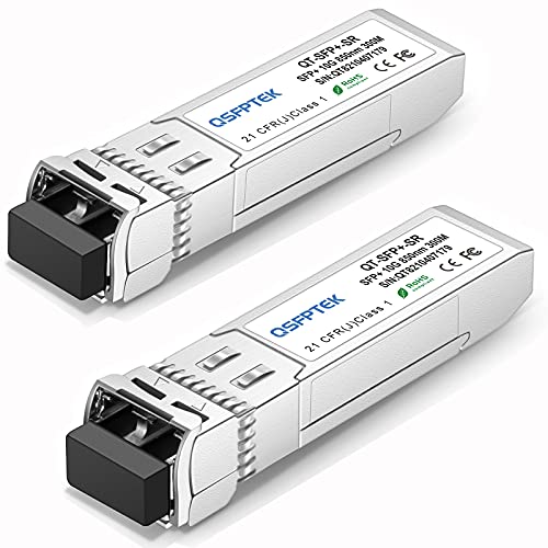 Image of QSFPTEK 10GBASE-SR SFP Module, SFP+ 850nm 300m Duplex LC MMF DOM Optical Networking Transceivers Mini GBIC Compatible SFP-10G-SR, and Other Open Switch, 2pcs