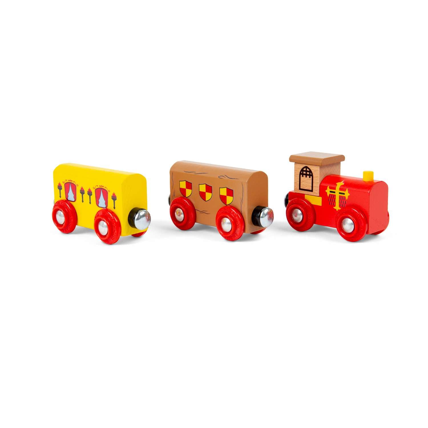 Bigjigs Rail Juego de tren medieval | Juego de ferrocarril de madera de 33 piezas | Juguetes temáticos para niños | Juguete de juego de rol para niños pequeños | Regalos únicos para niños pequeños y