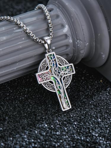 925 Sterling Silver Cross Pendant Necklace for Men Women, Christian Amulet Necklace Protection Jewelry Religious Faith Gifts (With Gift Box)2