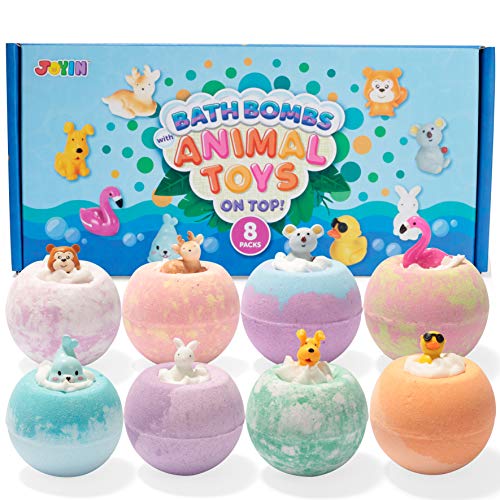 Bath Bombs for Kids with Animal Toys, 8 Packs Handcrafted Kids Bath Bombs with Surprise Toy on The Top, Natural Essential Oil SPA Bath Fizzies Set, Boys Girls Kids Birthday Holiday Gift Set