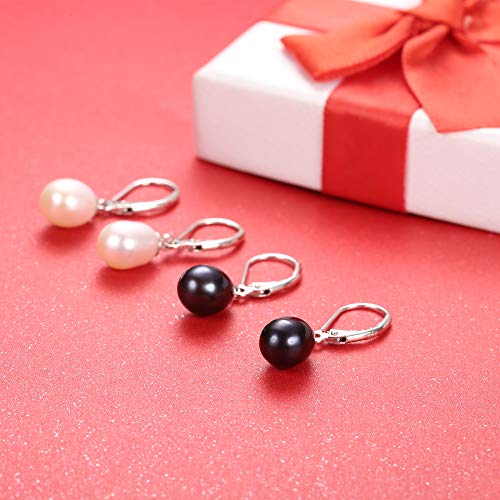 Milacolato 925 Sterling Silver Pearl Dangle Earrings for Women 14K White Gold Plated Leverback Earrings AAAAA Quality Genuine Freshwater Cultured Pearl Drop Earrings3