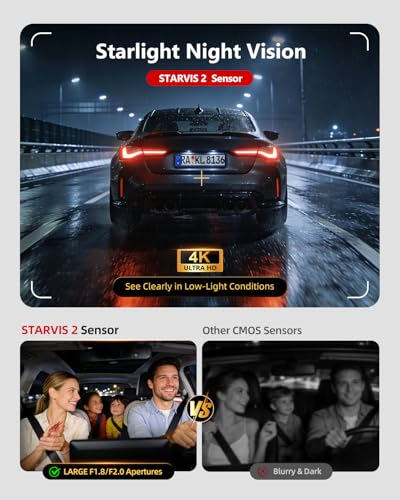 Image of 3 Channel Dash Cam Front and Rear, 4K Dash Camera for Cars STARVIS 2 HDR Night Vision, 24H Parking Mode, 64GB Card Included, Dashcam Built-in 5.8GHz WiFi GPS
