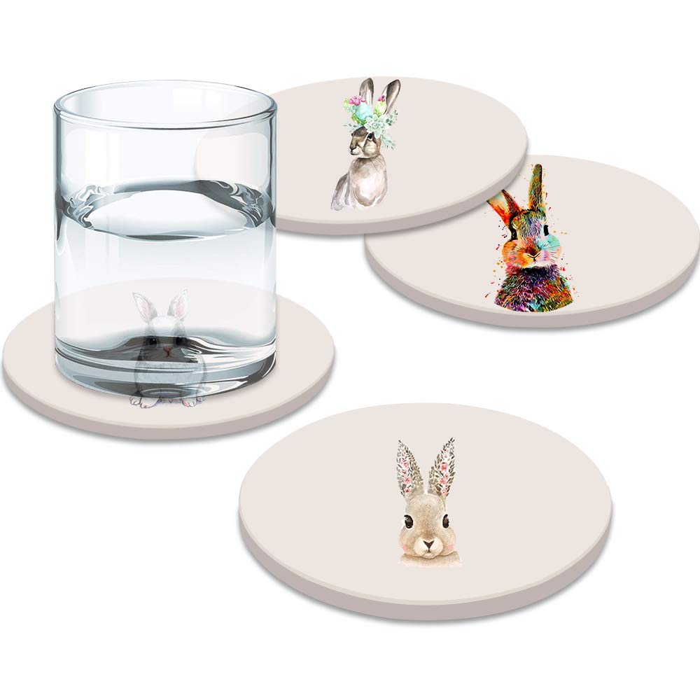 MAYCARI Watercolor Rabbit Coasters Set of 4 with Cork Base Protection - Image 2