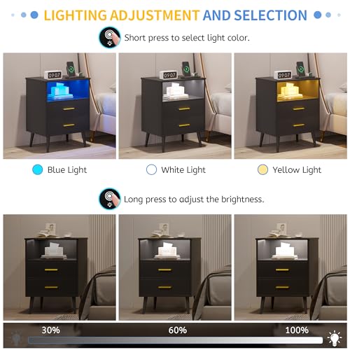 LVSOMT-Black-LED-Nightstand-with-Charging-Station-Modern-Bedside-Table-End-Side-Table-with-2-Drawers-Open-Storage-Shelf-Smart-Night-Stand-for-Bedroom