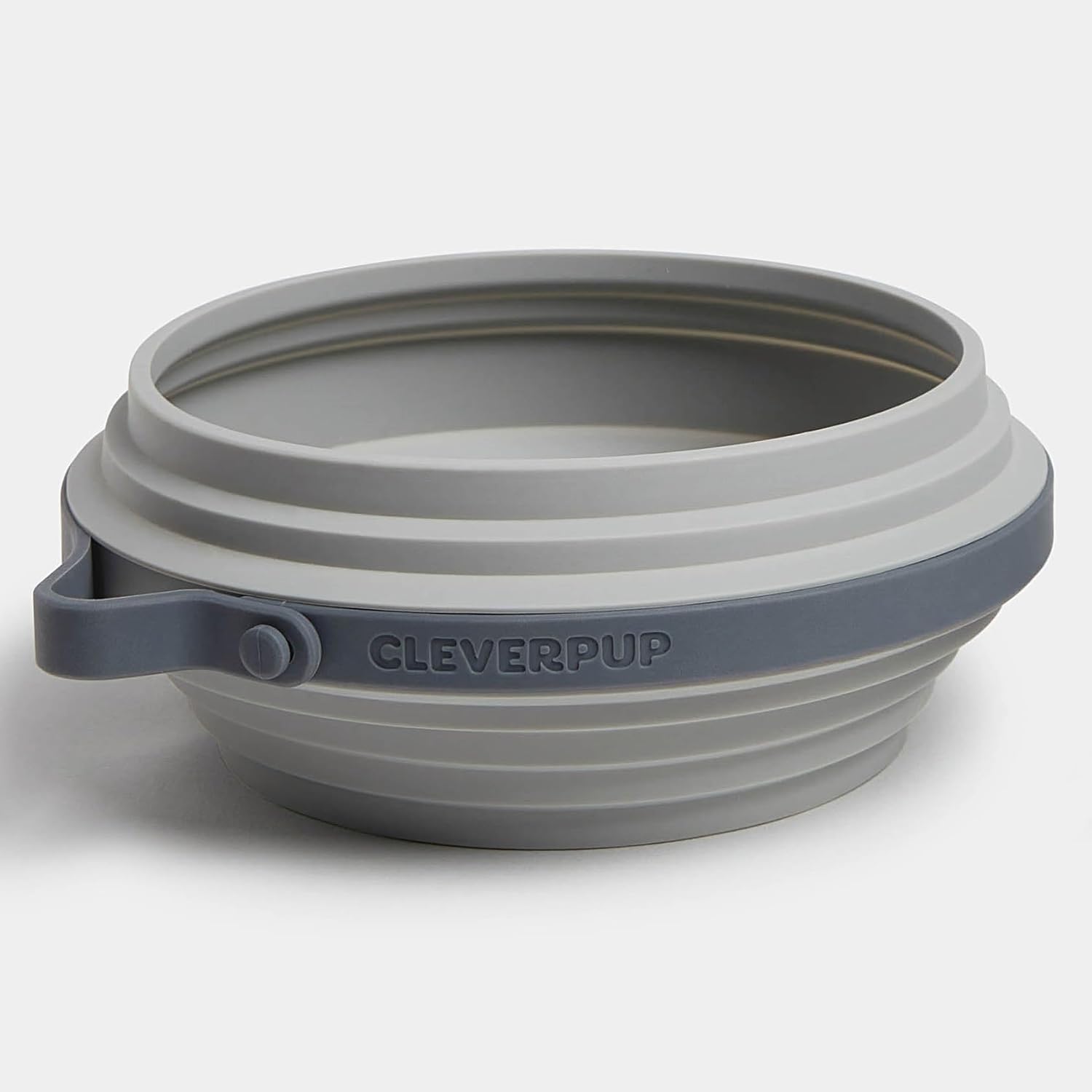 Cleverpup Nomad Large Collapsible Travel Dog Bowl - 4 Cup BPA-Free Silicone for Medium & Large Dogs, Portable, Food & Water, Dishwasher Safe - Grey Silicone