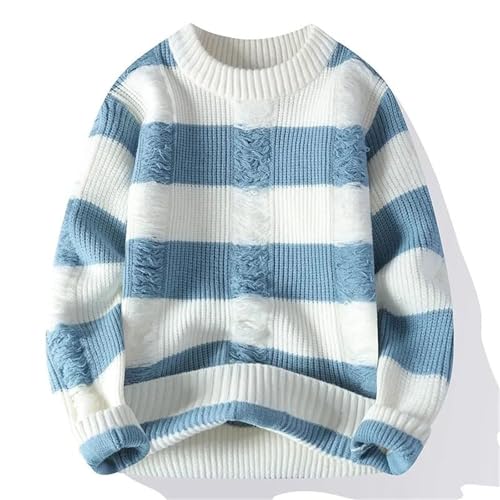 Men's Striped Knit Sweater Crew Neck Pullover Casual Slim Fit Warm Fall Winter Hip Hop Streetwear4