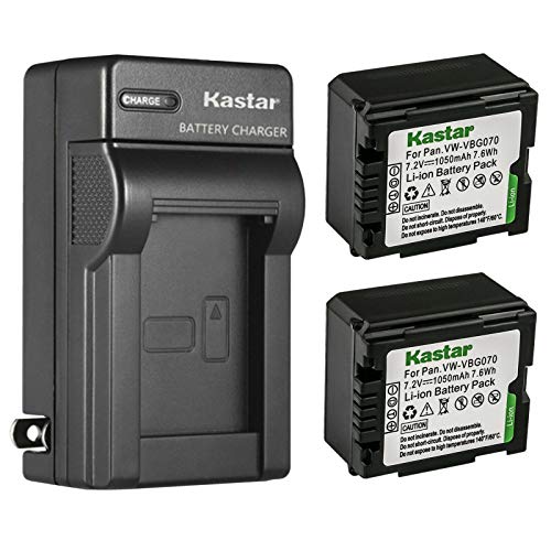 Kastar 2-Pack Battery and AC Wall Charger Replacement for Panasonic HDC-DX1GK, HDC-DX1P, HDC-DX1-S, HDC-DX3, HDC-HS9, HDC-HS9EG-S, HDC-HS9GK, HDC-HS20, HDC-HS20K, HDC-HS100, HDC-HS100GK, HDC-HS200 -  NOCAR-2B-VBG070-G