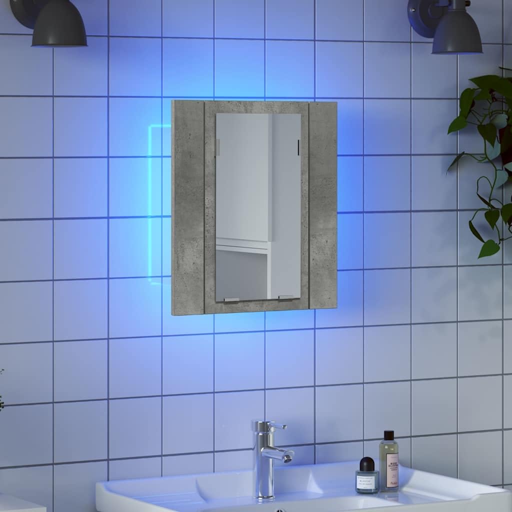 Szafki i przechowywanie, szafki toaletkowe, szafki łazienkowe LED, szafka z lustrem łazienkowym, betonowa, szara, 40 x 12 x 45 cm, akrylowa