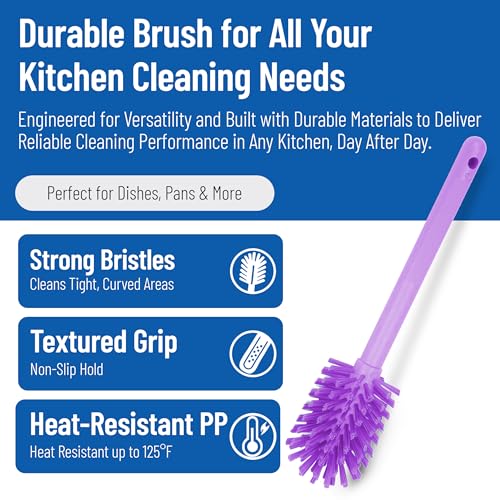Image of SPARTA Large Water Bottle Brush Ideal for Wide-Mouth Jars, Bottles and Tumblers, Dishwashing Tool with Handle for Home and Commercial Kitchens, Plastic, 12 Inches, Purple