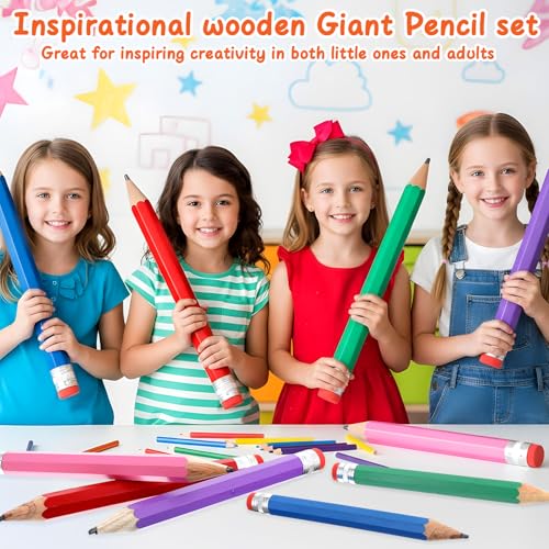 12 lápices jumbo de madera con borrador multicolor miniatura 6