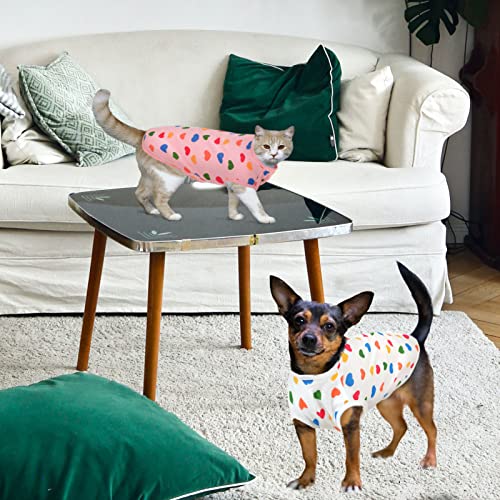 Preferhouse 2 Pieces Dog T-Shirt Dog Cat Heart Print Vest Puppy Kitten Tee Pet Apparel Summer Breathable T-Shirts Suitable For Small And Medium Pets (Small, White And Pink) #TOP4