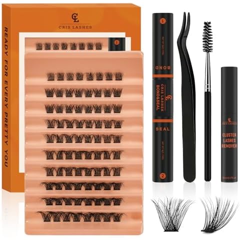 CrisLashes Lash Extension Kit 80 PCS Individual Lashes, D Curl Lash Clusters Kit with Lash Bond And Seal, Lash Remover 5ML Lash Applicator Tool Lash Brush For Beginners(Lash Kit 5PCS, Mix8-18mm) Cover