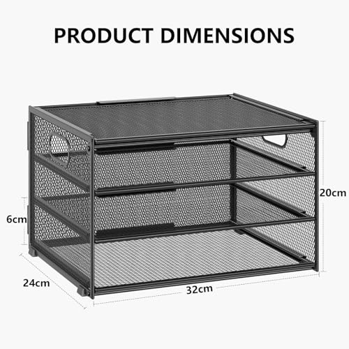 Mailain Dokumentenablage A4 aus Metall, Stapelbare Ablagefächer mit 4 Fächern für Büro & Home Office, Besonders Stabil & Einfach zu Montieren, Schwarz