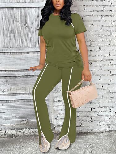 STOLKISS Lounge Sets for Women 2 Piece Summer Casual Crewneck Jogger Workout Outfits Short Tops Long Pants Sweatsuit Leggings Sets Green M — view 3