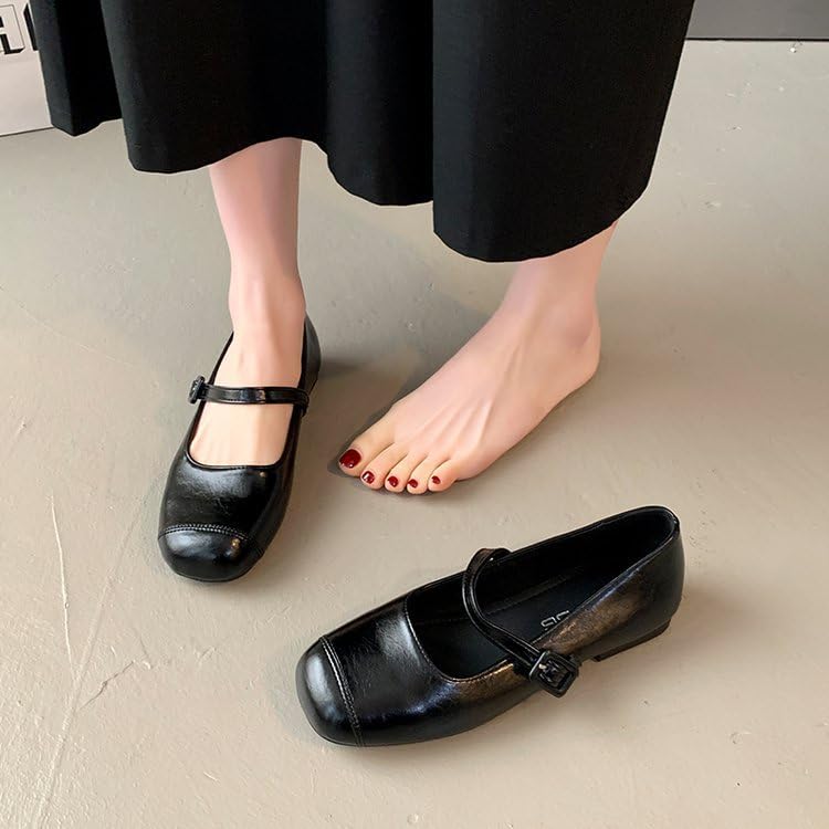 Women's Fashionable Solid Color Square Toe Mary Jane Shoes, Casual Comfortable Brown Buckle Design Shoes for Daily Wear, All Match for Daily Wear2