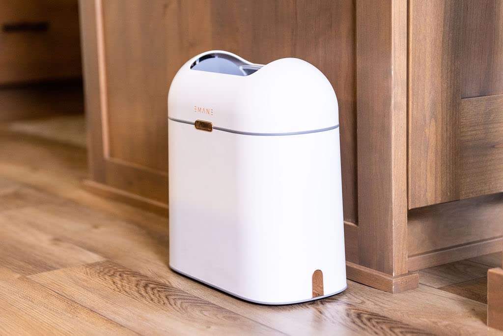 EMANE Motion Sensor Butterfly Lid Trash bin White Water Proof Golden Button for Office use, Kitchen, Bathroom Touchless Trash can